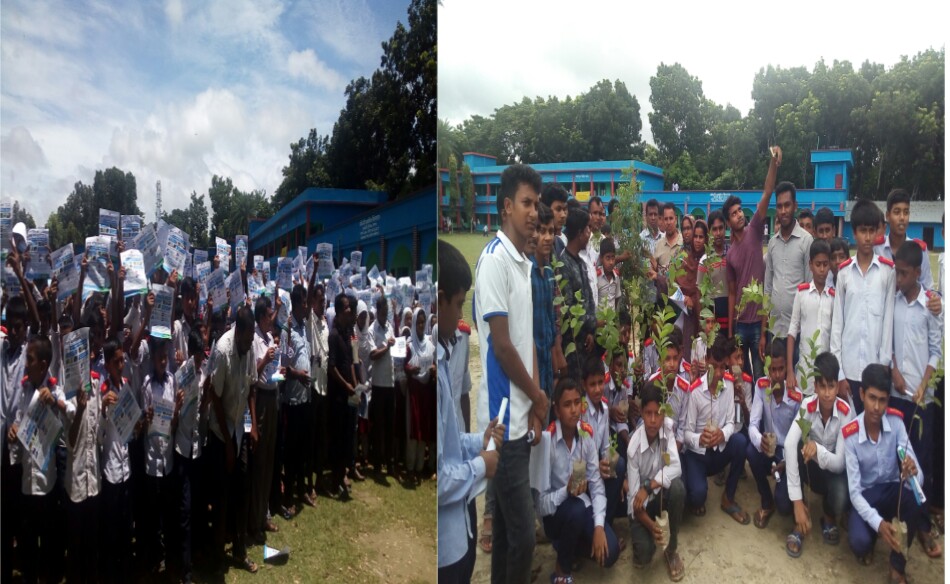 চৌগাছার সম্মিলনী মাধ্যমিক বিদ্যালয়ে ডেঙ্গু প্রতিরোধে লিফলেট বিতরণ ও বৃক্ষরোপণ কর্মসূচীতে উপজেলা ছাত্রলীগ 